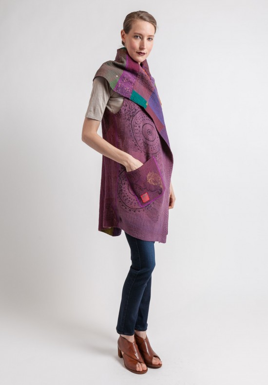 Mieko Mintz Reversible Ombre Patch Circular Vest in Violet	