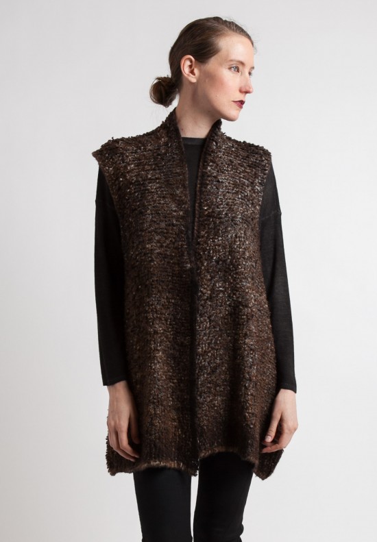 Avant Toi Lightweight Open Knit Vest in Dark Brown	