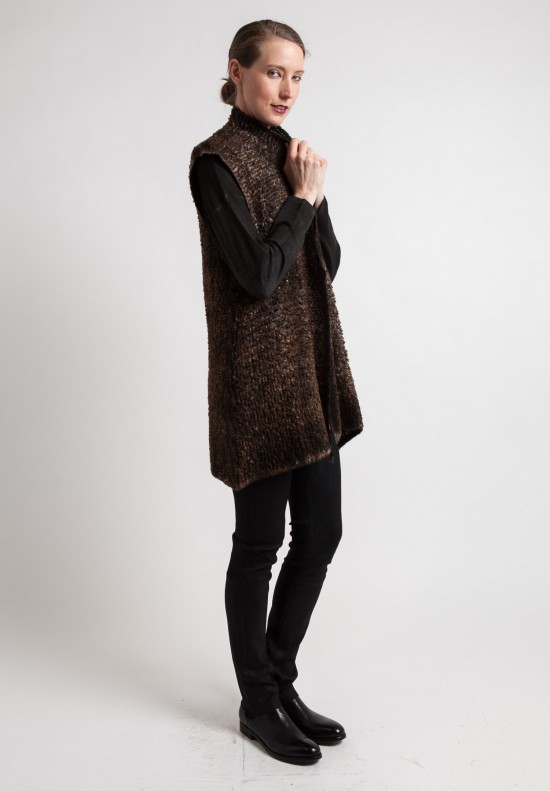 Avant Toi Lightweight Open Knit Vest in Dark Brown	