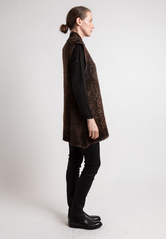 Avant Toi Lightweight Open Knit Vest in Dark Brown	