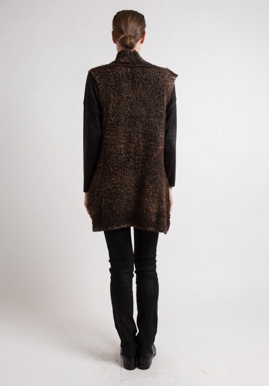 Avant Toi Lightweight Open Knit Vest in Dark Brown	