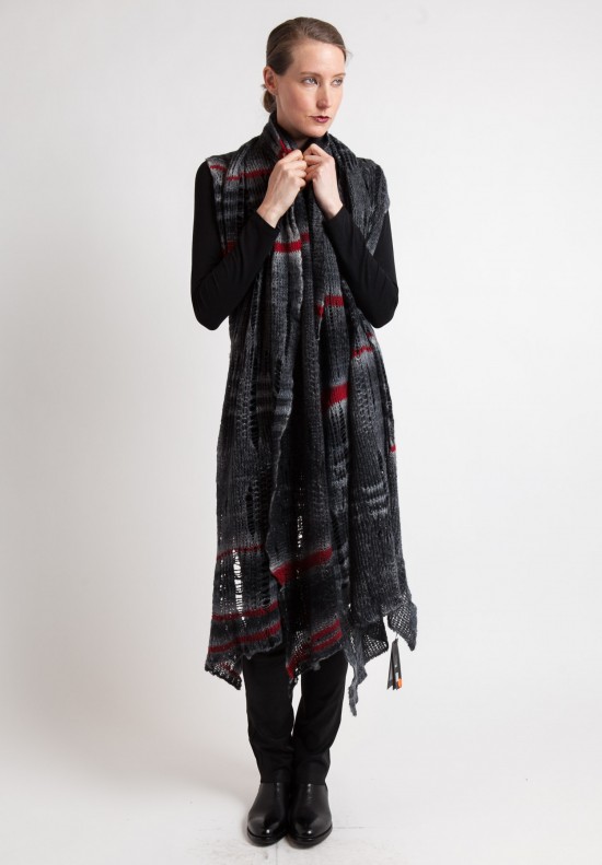 Avant Toi Long Loose Weave Scarf in Grey	