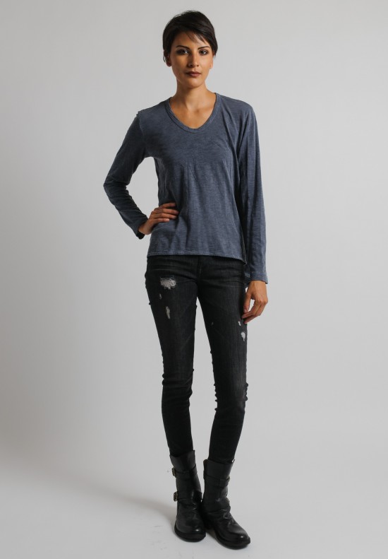 Wilt Long Sleeve Shrunken Boyfriend Tee in Grey	