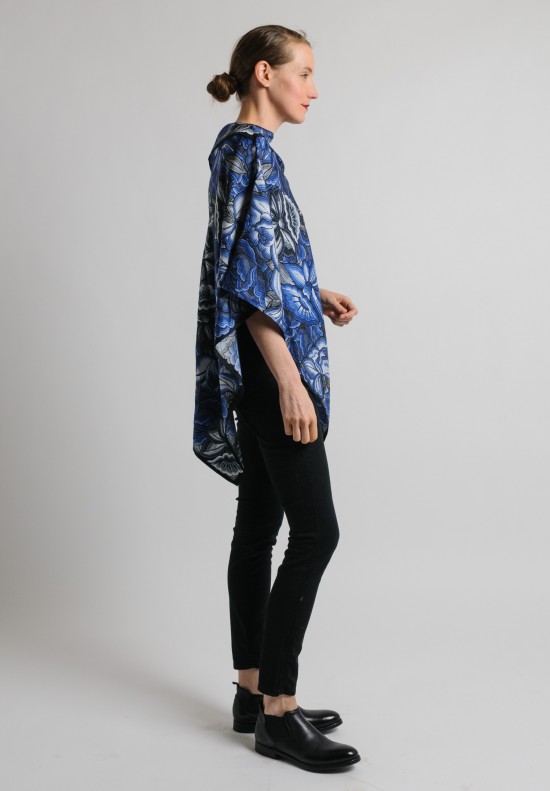 Pineda Covalin Istmo Silk Poncho in Blue and Black	