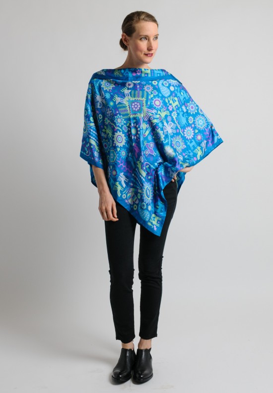 Pineda Covalin Huichol Spirit Silk Poncho in Teal	