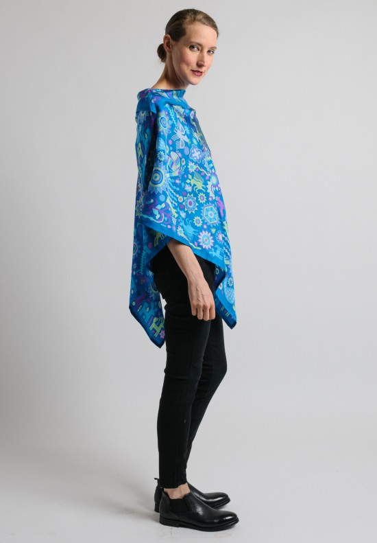 Pineda Covalin Huichol Spirit Silk Poncho in Teal	