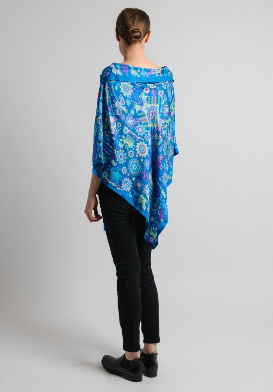 Pineda Covalin Huichol Spirit Silk Poncho in Teal	