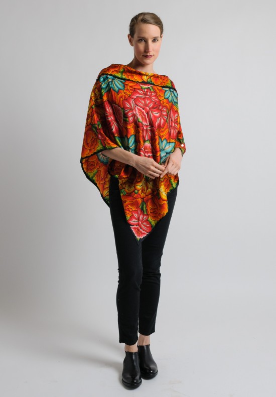 Pineda Covalin Istmo Silk Poncho in Red and Black	