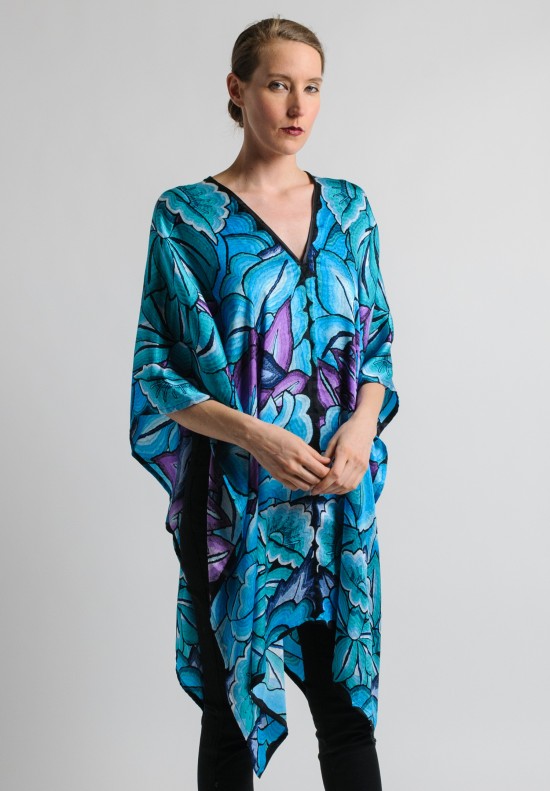 Pineda Covalin Istmo Spirit Silk V-Neck Poncho in Teal and Black	