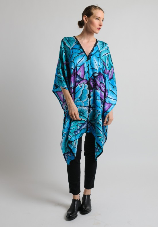 Pineda Covalin Istmo Spirit Silk V-Neck Poncho in Teal and Black	