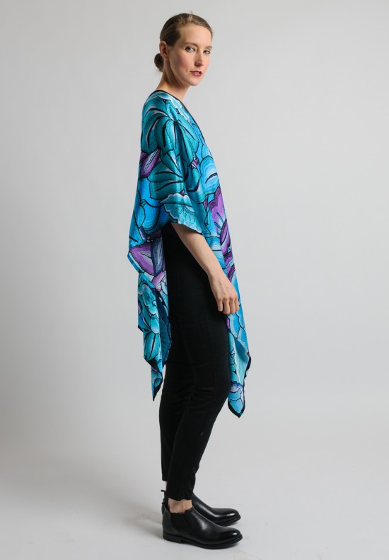 Pineda Covalin Istmo Spirit Silk V-Neck Poncho in Teal and Black	