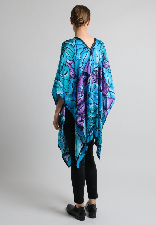 Pineda Covalin Istmo Spirit Silk V-Neck Poncho in Teal and Black	