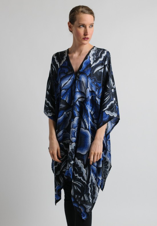 Pineda Covalin Istmo Silk V-Neck Poncho in Blue and Black	