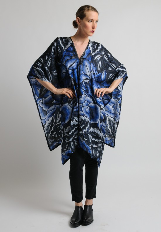 Pineda Covalin Istmo Silk V-Neck Poncho in Blue and Black	