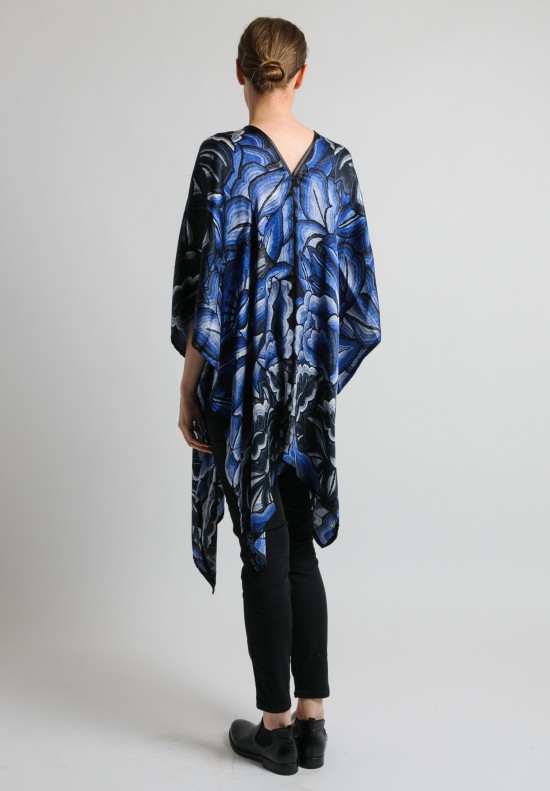 Pineda Covalin Istmo Silk V-Neck Poncho in Blue and Black	