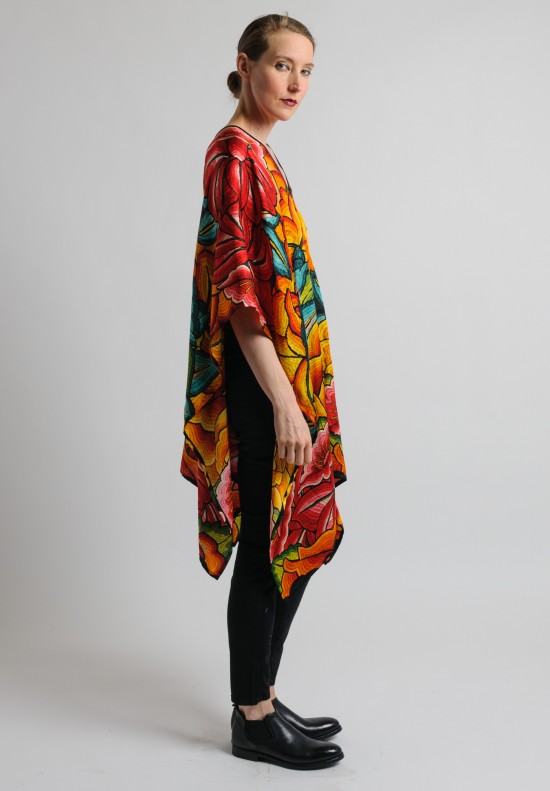 Pineda Covalin Istmo Silk V-Neck Poncho in Red and Black	