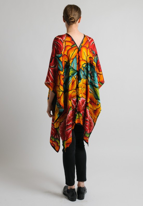 Pineda Covalin Istmo Silk V-Neck Poncho in Red and Black	