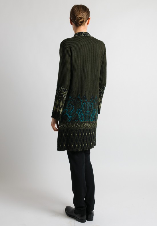 Etro Ribbed Knit Jacket in Green	