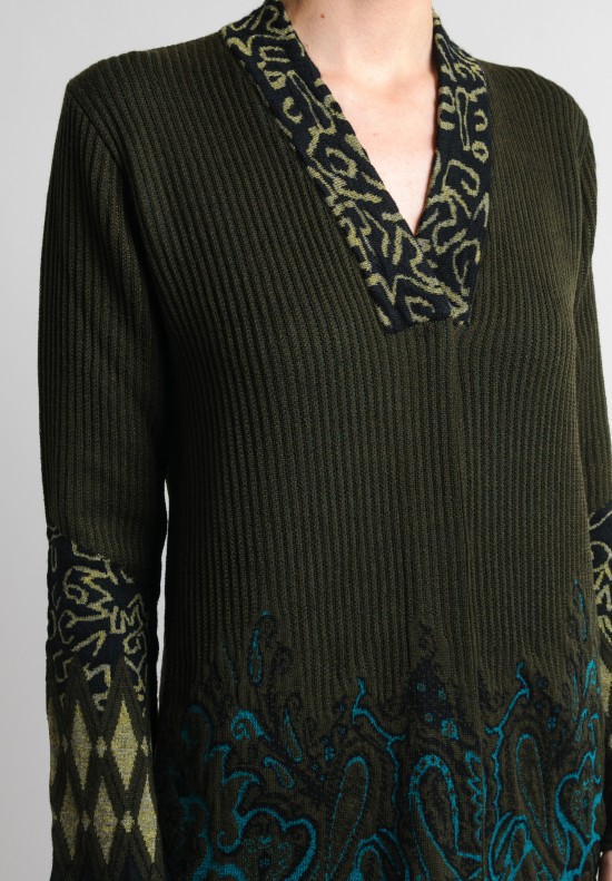 Etro Ribbed Knit Jacket in Green	