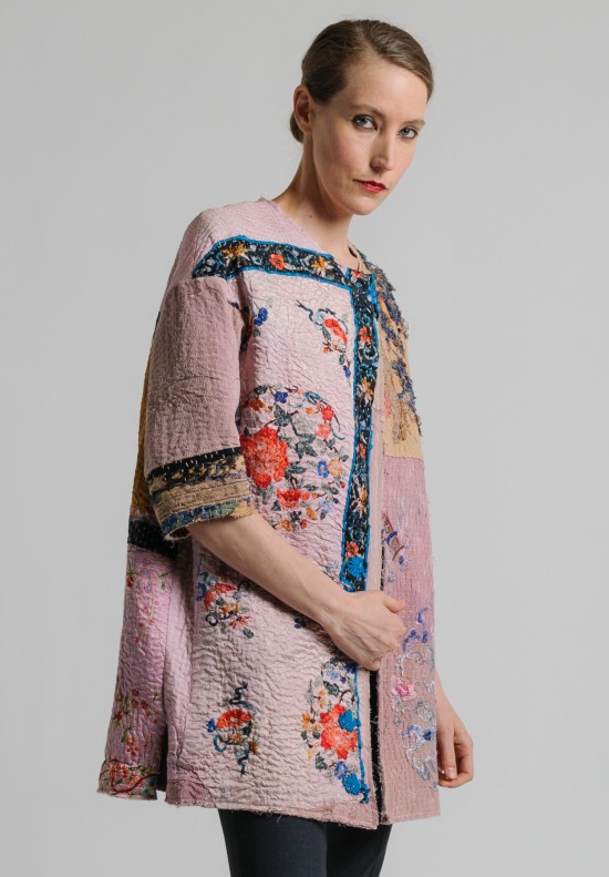 By Walid Silk Mid-Length Jacket in Pink	