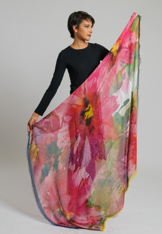 Italca Floral Watercolor Print Scarf in Pink	