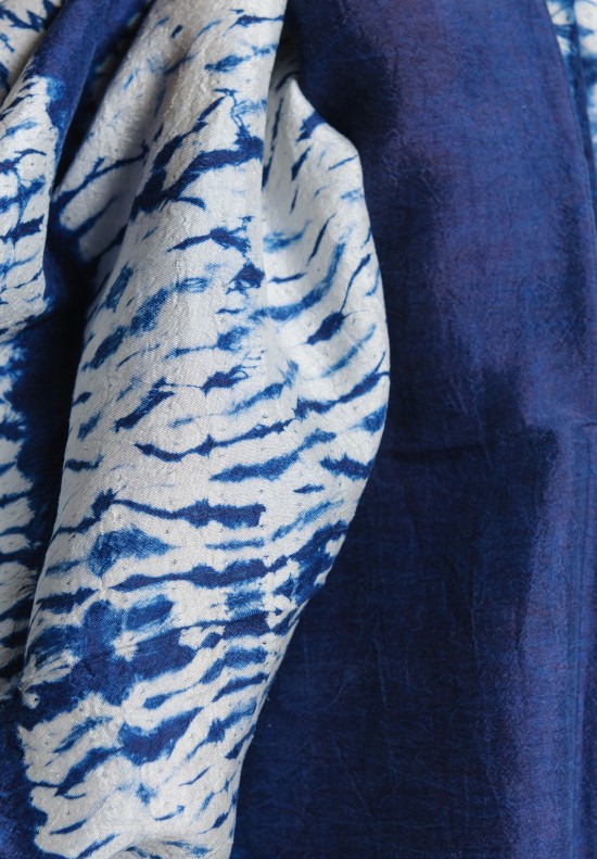 Living Blue Hand Dyed Wavy Shibori Scarf in Indigo	