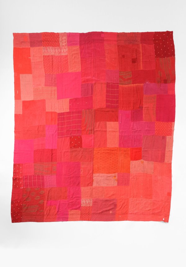 Mieko Mintz Reversible Silk/Cotton Ombre Patch Throw in Red	