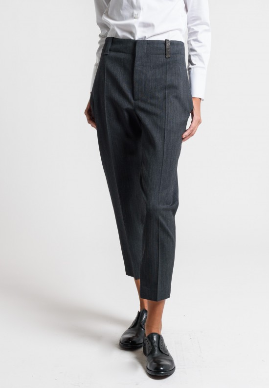 Brunello Cucinelli Wool Cropped Pants in Charcoal	