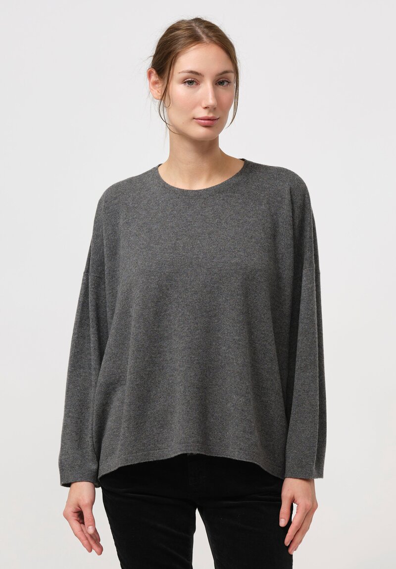 Hania Cashmere Short Crewneck Sweater in Derby Grey	