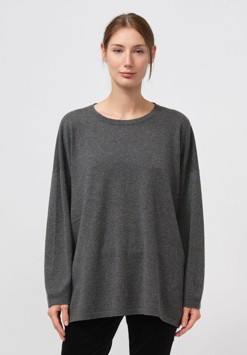 Hania New York Cashmere Long Crewneck Sasha Sweater in Derby Grey	