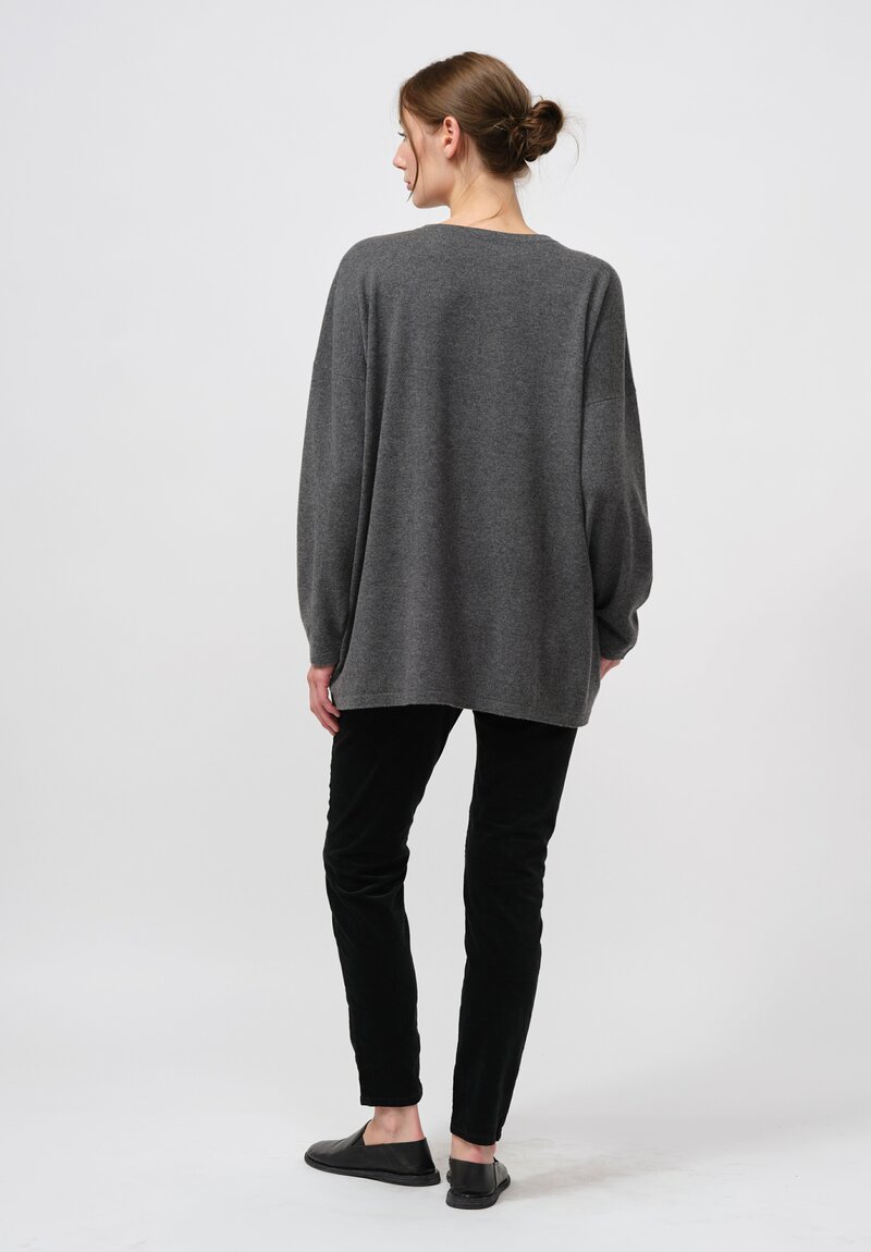 Hania New York Cashmere Long Crewneck Sasha Sweater in Derby Grey	