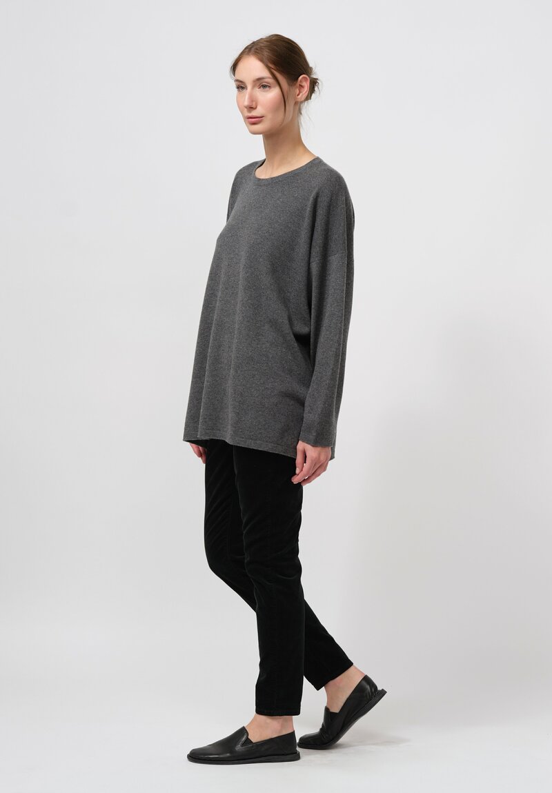 Hania New York Cashmere Long Crewneck Sasha Sweater in Derby Grey	