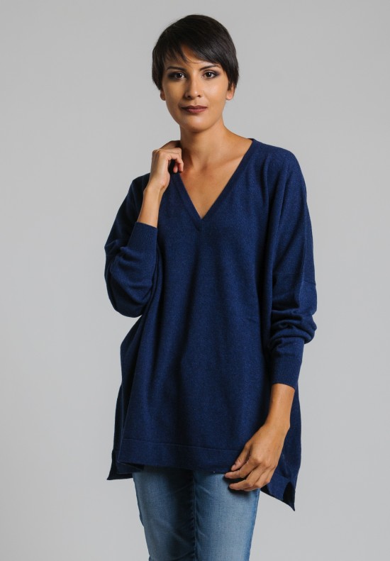 Hania Cashmere Deep V-Neck Sweater in Ink Well	