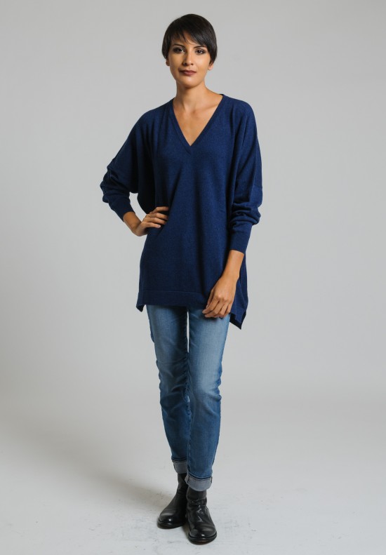 Hania Cashmere Deep V-Neck Sweater in Ink Well	