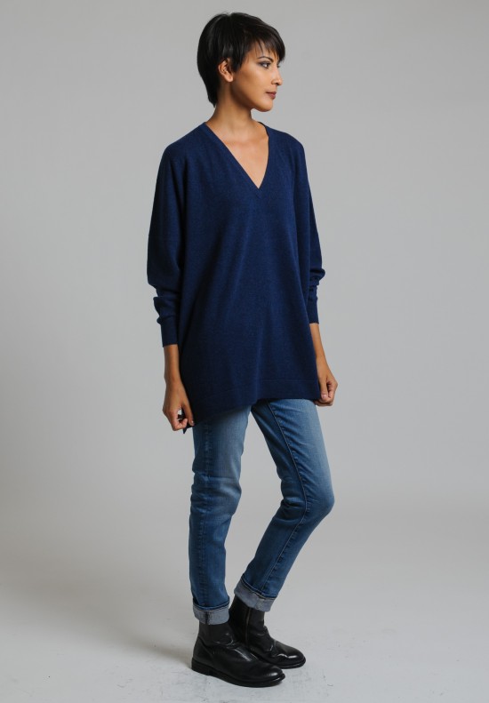 Hania Cashmere Deep V-Neck Sweater in Ink Well	