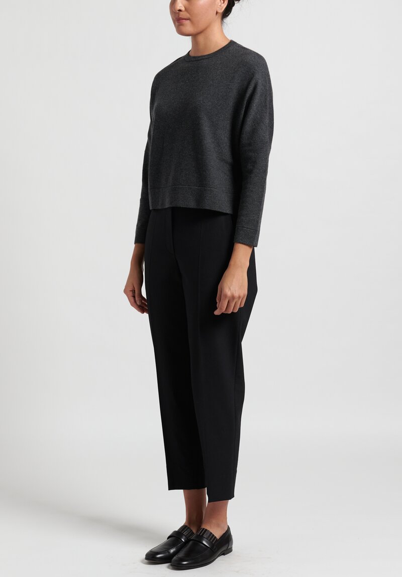 Brunello Cucinelli Cropped Cashmere Crew Neck Sweater in Charcoal Grey
