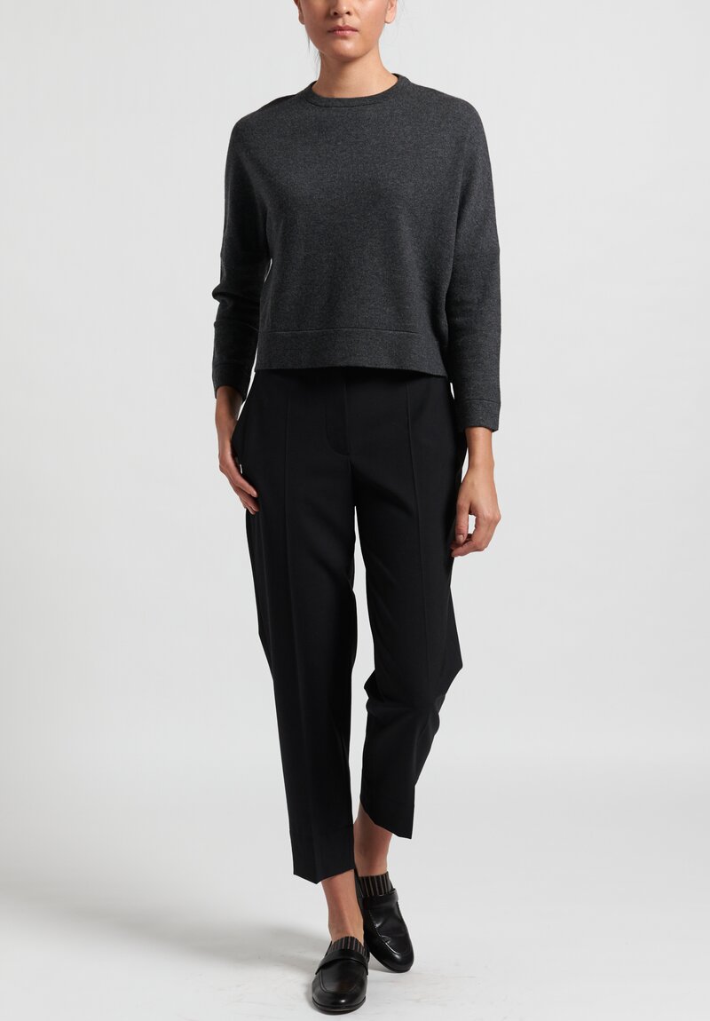 Brunello Cucinelli Cropped Cashmere Crew Neck Sweater in Charcoal Grey