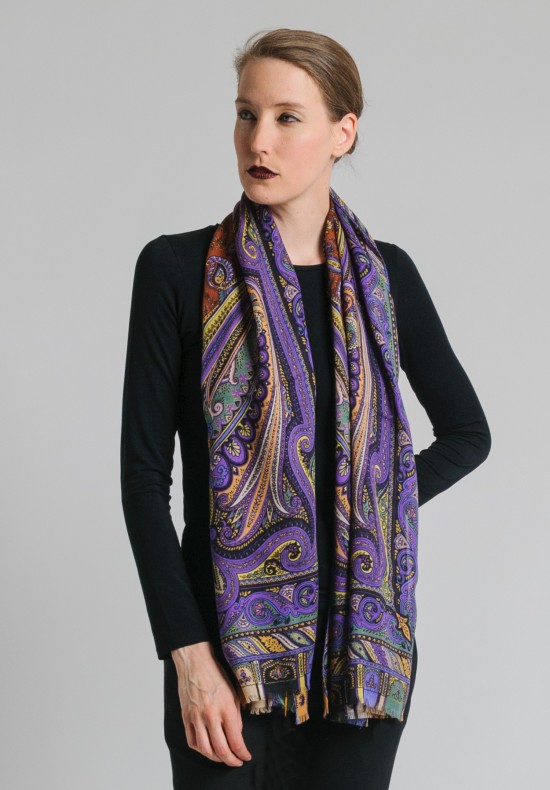 Etro Wool/Silk Paisley Scarf in Purple	