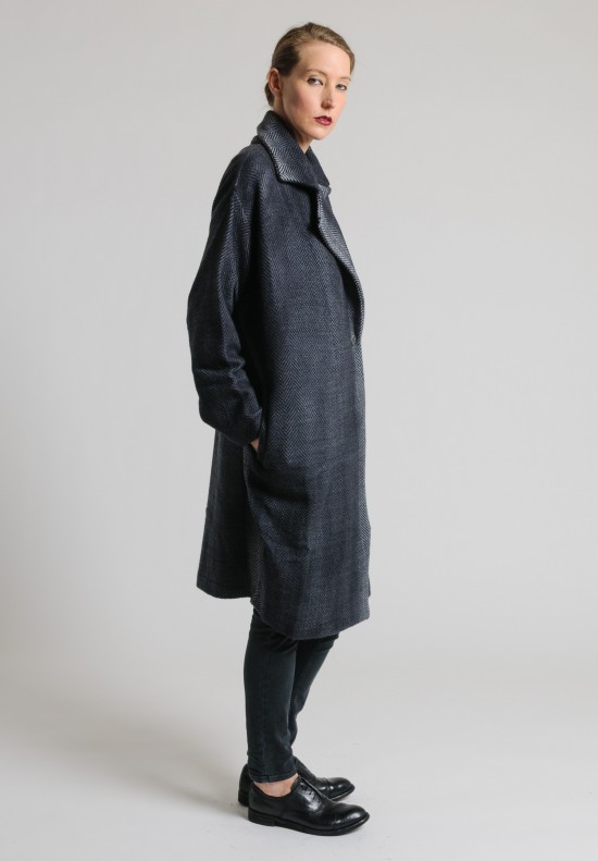 Avant Toi Oversized Herringbone Overcoat in Nero | Santa Fe Dry Goods ...