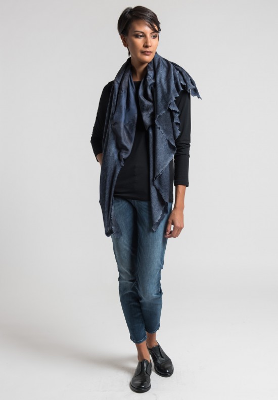 Avant Toi Cashmere/Silk Duck Print Scarf in Navy	