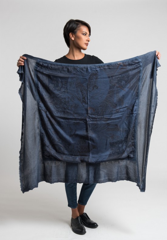 Avant Toi Cashmere/Silk Duck Print Scarf in Navy	