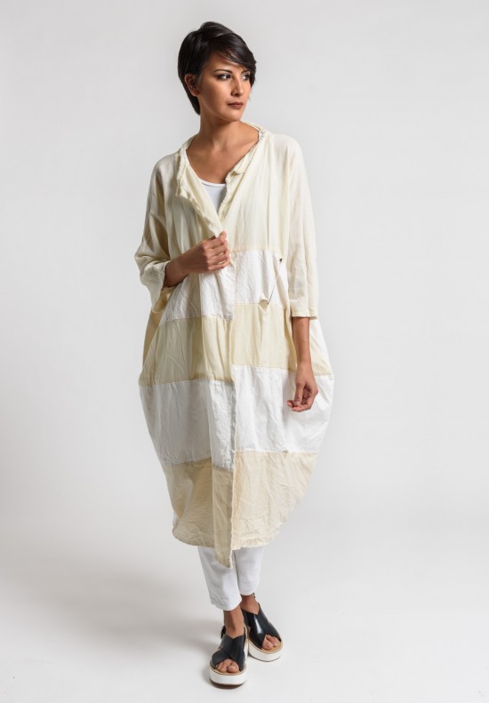 Daniela Gregis Multi-Fabric Patchwork Coat in White	