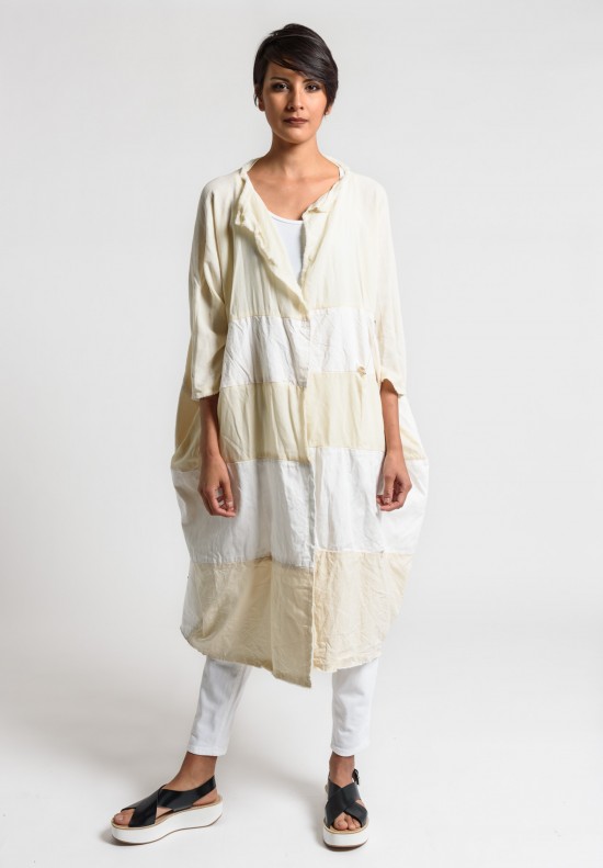 Daniela Gregis Multi-Fabric Patchwork Coat in White	
