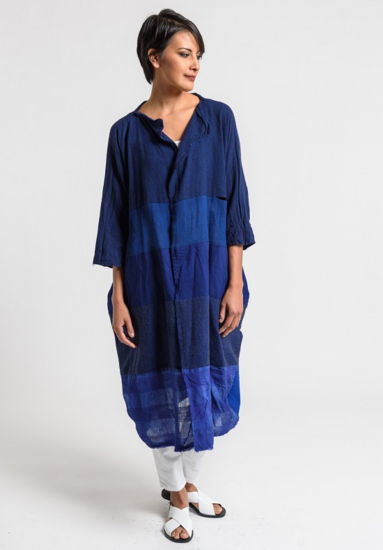 Daniela Gregis Multi-Fabric Patchwork Coat in Electric Blue	