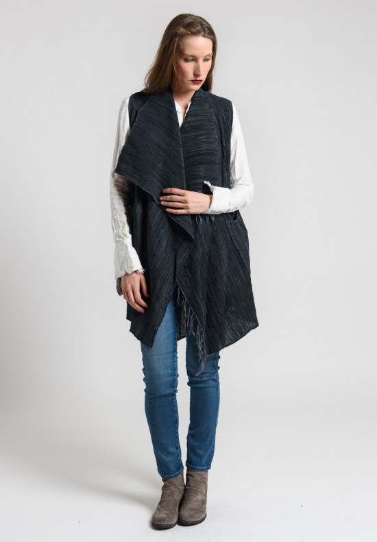 Greg Lauren Woven Leather Nomad Vest in Charcoal	