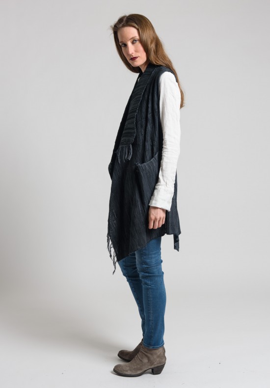 Greg Lauren Woven Leather Nomad Vest in Charcoal	