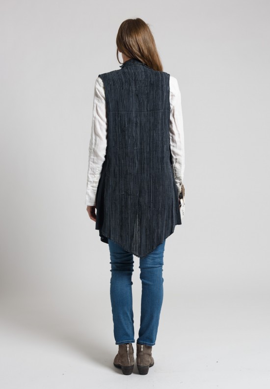 Greg Lauren Woven Leather Nomad Vest in Charcoal	