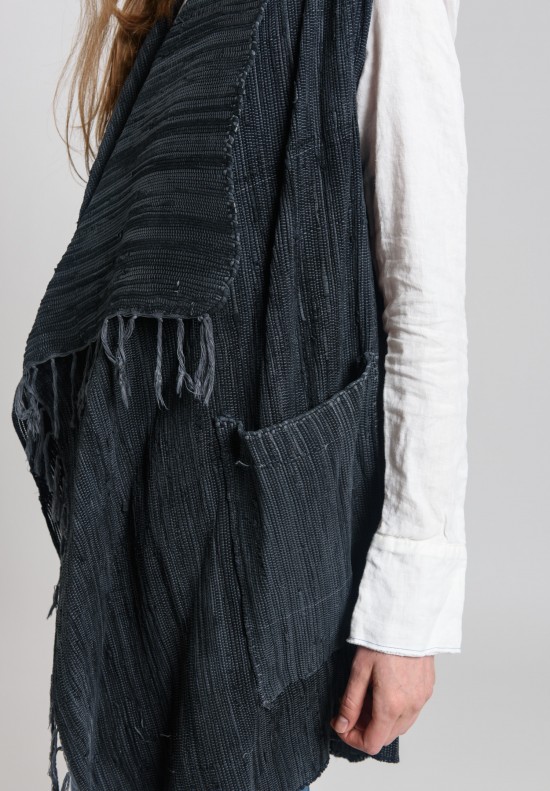 Greg Lauren Woven Leather Nomad Vest in Charcoal	
