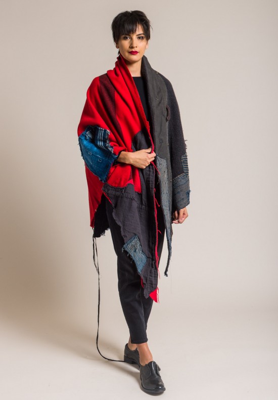 Greg Lauren Blanket Wrap in Red/Charcoal