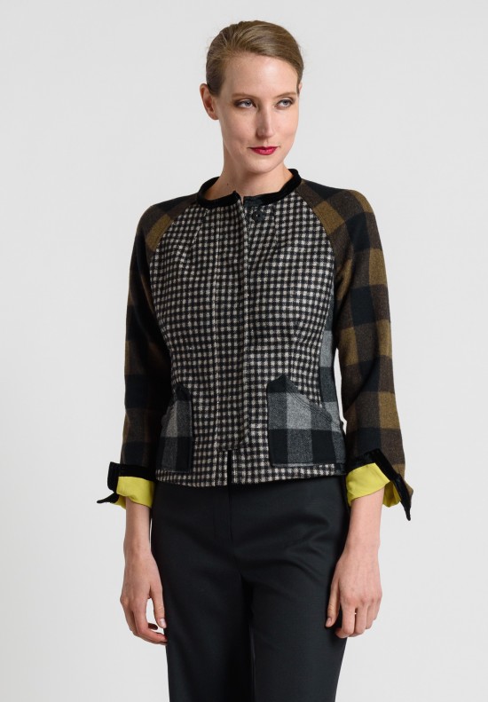 Etro Multi Plaid Fitted Jacket in Black/White	